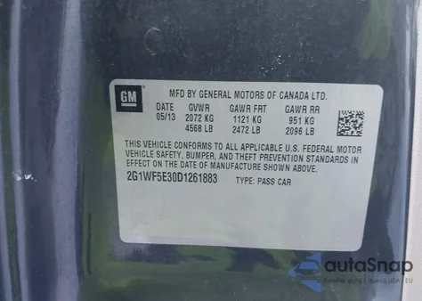 2013 Chevrolet Impala Ls from USA, damaged, VIN 2G1WF5E30D1261883